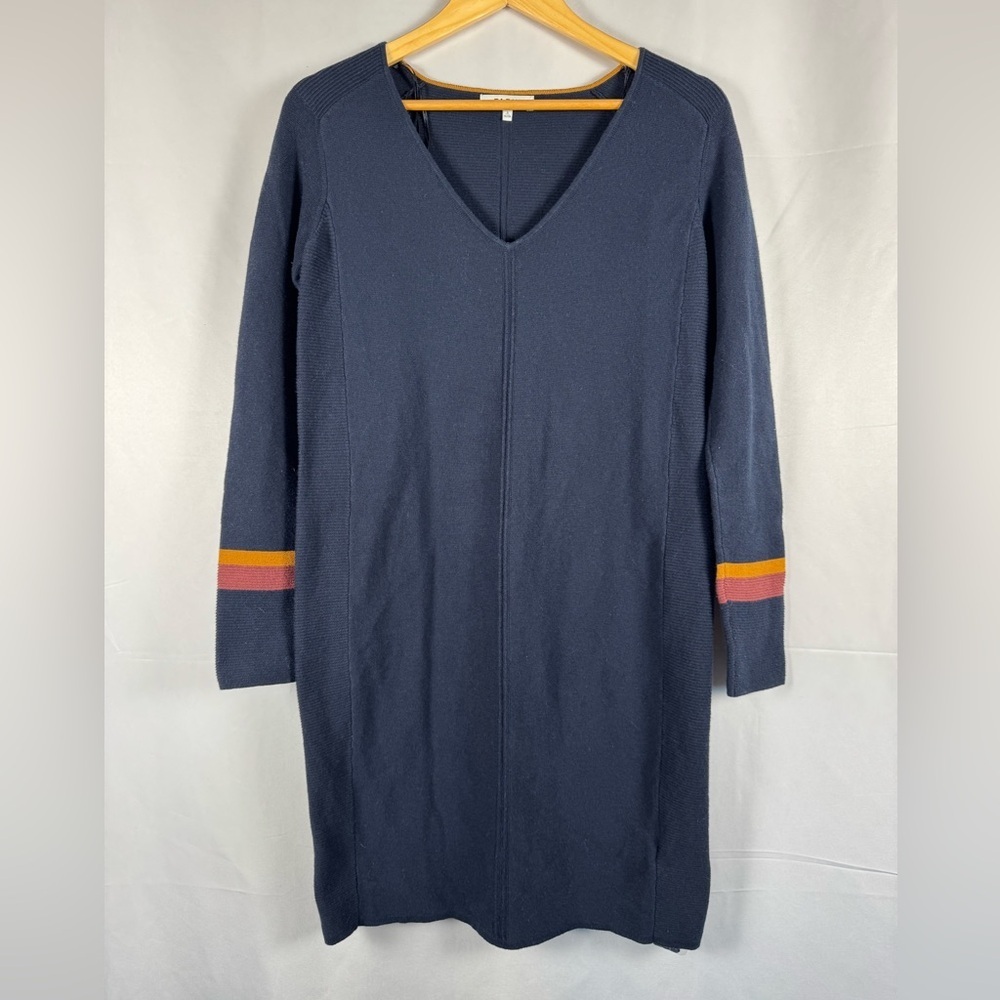 NICOLE FARHI Navy Sweater Dress Striped Sleeve Preppy Old‎ Money Casual